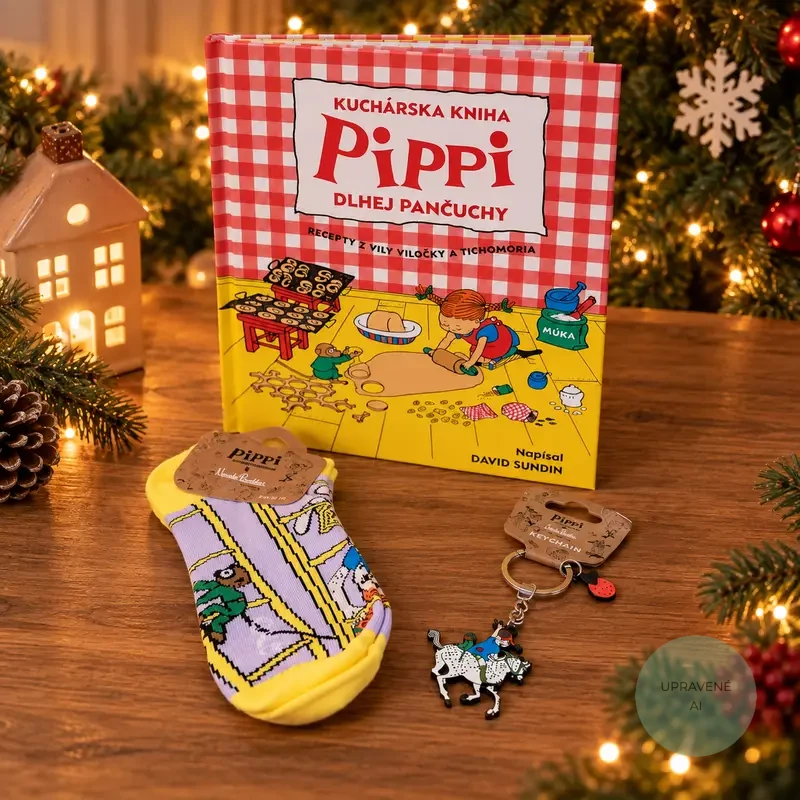 Darčeková krabička Pippi kniha + ponožky + kľúčenka
