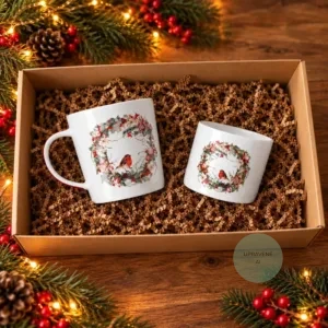 Darčeková krabička Červienka – Porcelánový hrnček a vonná sviečka
