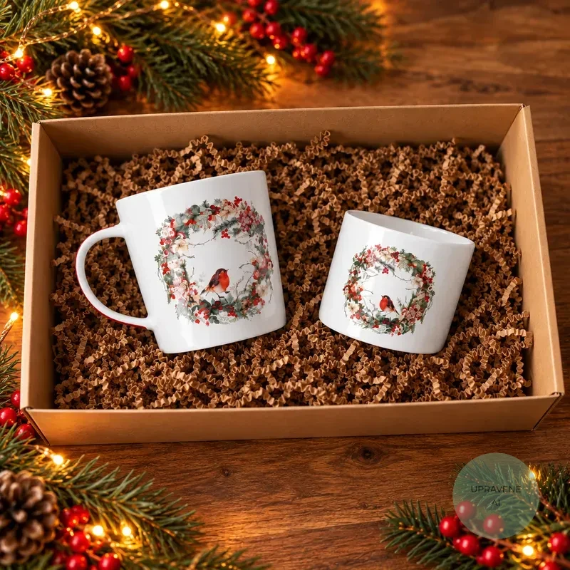 Darčeková krabička Červienka – Porcelánový hrnček a vonná sviečka