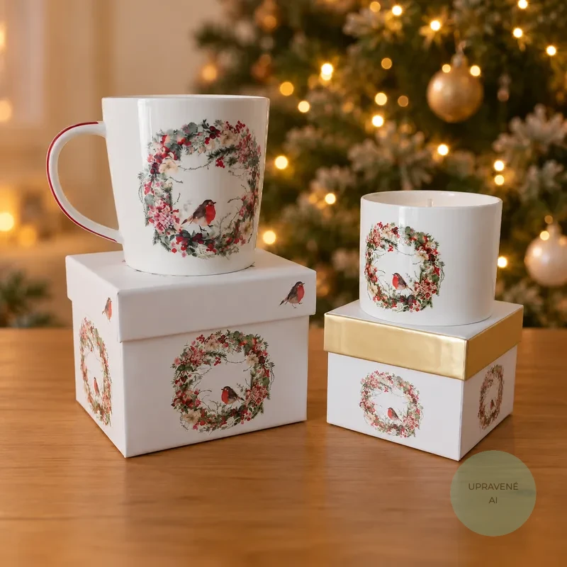 Darčeková krabička Červienka – Porcelánový hrnček a vonná sviečka – Obrázok 4
