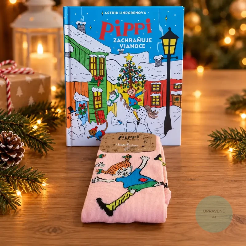 Vianočná krabička Pippi kniha + ponožky